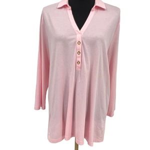 Lilly Pulitzer Womens Pink Long Sleeve Cotton Blouse Top XL